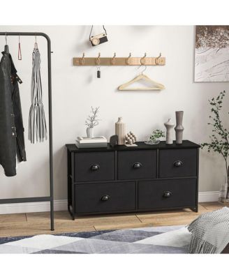 5 Drawers Dresser TV Stand Chest Clothes Storage Organizer with 5 Fabric Bins