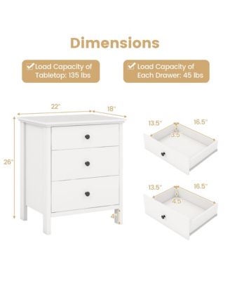 3-Drawer Nightstand Wooden Bedside Table Modern Side End Table Space-Saving