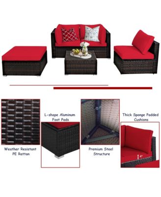 5PCS Rattan Patio Conversation Set Outdoor Furniture Set w/ Ottoman Cushion