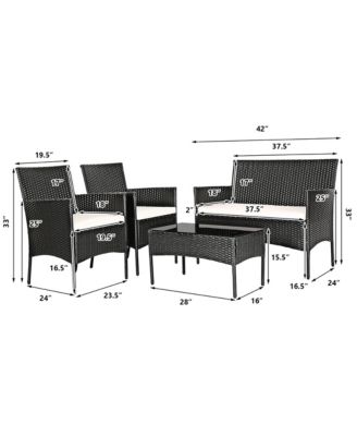 4PCS Outdoor Furniture Set Patio Rattan Conversation Set wtih Cushion