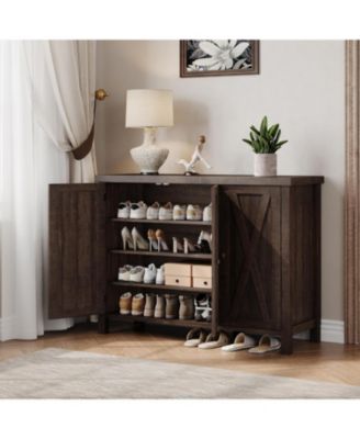 Shoe Cabinet with Doors Farmhouse 35 in Shoe Storage Cabinet 4-Tier Entryway Shoe Storage Large Shoe Organizer Cabinet