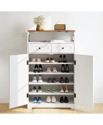 Modern Farmhouse Entryway Shoe Storage Cabinet with Drawers and Adjustable Shelves