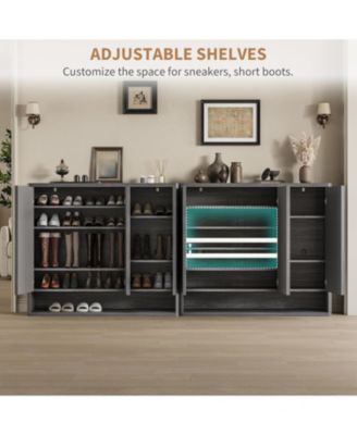 46 Inch Shoe Cabinet Large Shoe Storage Cabinet with Adjustable Shelves Wooden Shoe Organizer with Fluted Door Holds 30-35 Pairs for Entryway