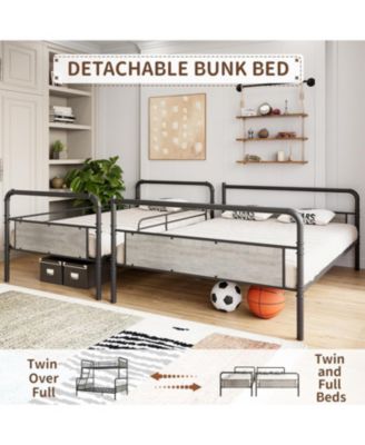Bunk Bed with High Guardrail and Ladder,Twin Size Convertible Metal Bunk Beds for Kids/Teens/Adults, No Box Spring Needed