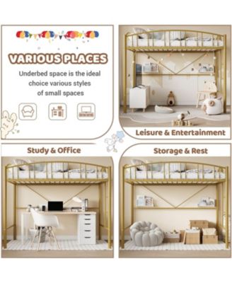 Loft Bed Heavy Duty Metal Loft Bed Frame Arched Guardrail Safety Ladder No Box Spring Spac