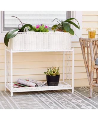 Raised Two Tier Plant Stand with Two Interchangeable Shelves