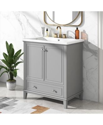 30" Bathroom Vanity with Ceramic Sink, Solid Wood Frame, Multi-Functional Cabinet & Drawer Storage for Modern Bathrooms