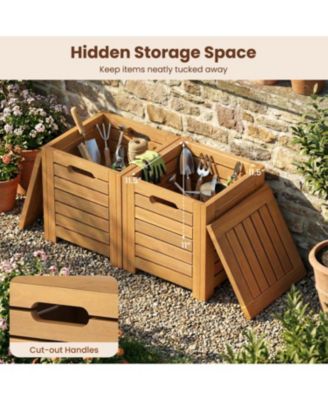 Set of 3 Outdoor Acacia Wood Coffee Table and Stool Set