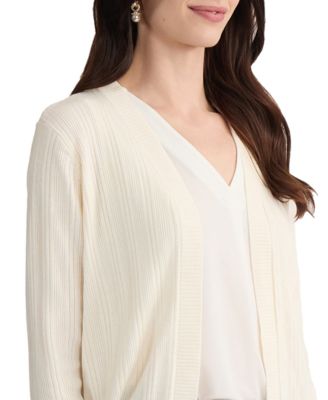 Petite Variegated Rib Kissing Front Long-Sleeve Cardigan