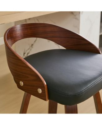 Set of 2 Swivel Wood Bar Stools with Low Back and Cushioned Seat