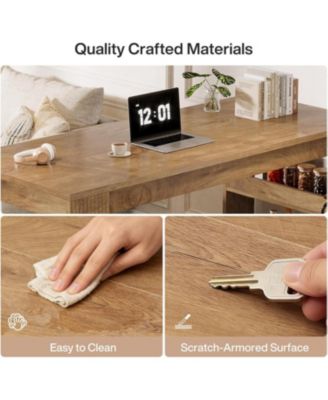 63-Inch Kitchen Island with Storage, Farmhouse Home Bar Table with Double-Sided Storage Shelves, Large Stationary Island Table