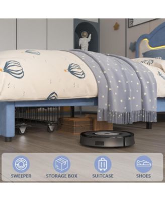 Size Upholstered Bed Frame with LED Lights & Storage Drawers, Fabric Headboard & Wood Slats, No Box Spring Needed, Princess Bed for Girls