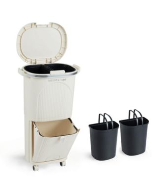 10 Gallon Kitchen Trash Can with Lid, 2 Removable Buckets, Step Pedal & Wheels