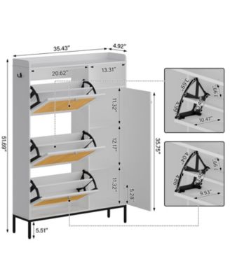  3-Drawer  Rattan Adjustable Shelves, Freestanding  Shoe Storage Cabinet