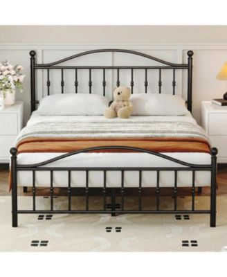 Size Metal Platform Bed Frame with Victorian Style Wrought Iron-Art Headboard and Footboard, Mattress Foundation, Under Bed Storage