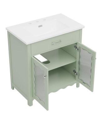 31"Bathroom Vanity with Sink, Tempered Glass Doors & Adjustable Storage for Small Bathrooms