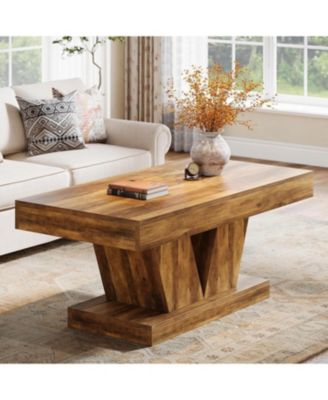 Farmhouse Rectangular Coffee Table, with Thick Sculptural Base