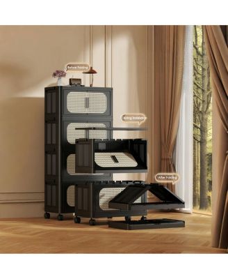 Retro 20" Wide Folding Storage Cabinet, 5 Tiers, Collapsible with Wheels