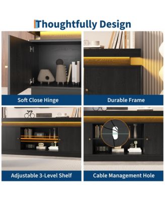 TV Stand Entertainment Center with Storage Cabinets,Open Shelves & Power Outlets Media TV Console Table