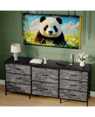 8 Drawer Fabric Dresser TV Stand with Wooden Top,Metal Frame Storage Chest,Wide Closet Organizer for Bedroom Living Room