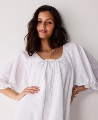 Women's Puff Sleeved Dress with Drawstring Neckline