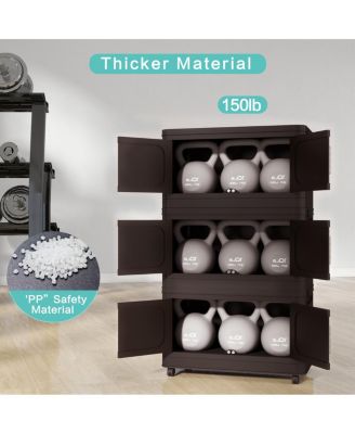 Retro Folding Storage Cabinet, 5 Tiers, Collapsible with Wheels