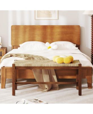 40" Long Wood Bench Indoor Dining Entryway End of Bed Bench Natural Seagrass Seat