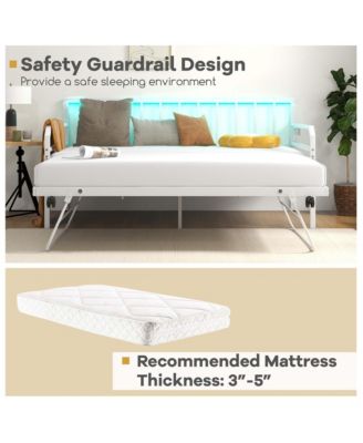 Twin Size Daybed with Pop-up Trundle Charging Station & LED Lights for Living Room