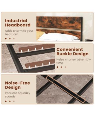 King Size Bed Frame with Wooden Headboard Under-Bed Storage No Box Spring Needed