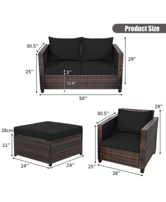 5PCS Outdoor Patio Rattan Conversation Sofa Furniture Set w/ Cushions