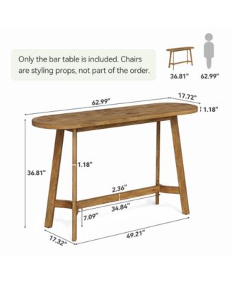 Solid Wood Bar Table with Footrest, 63" Oval Counter Height Table