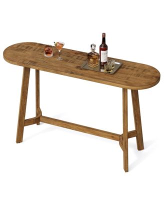 Solid Wood Bar Table with Footrest, 63" Oval Counter Height Table
