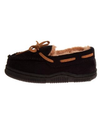 Little Boys Moccasins Slippers Classic Fuzzy Lining Cozy Indoor/Outdoor Sole (Little 11-12/ 13-4)