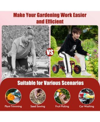 Garden Cart Patio Wagon Rolling Work Seat with Tool Tray Basket Planting