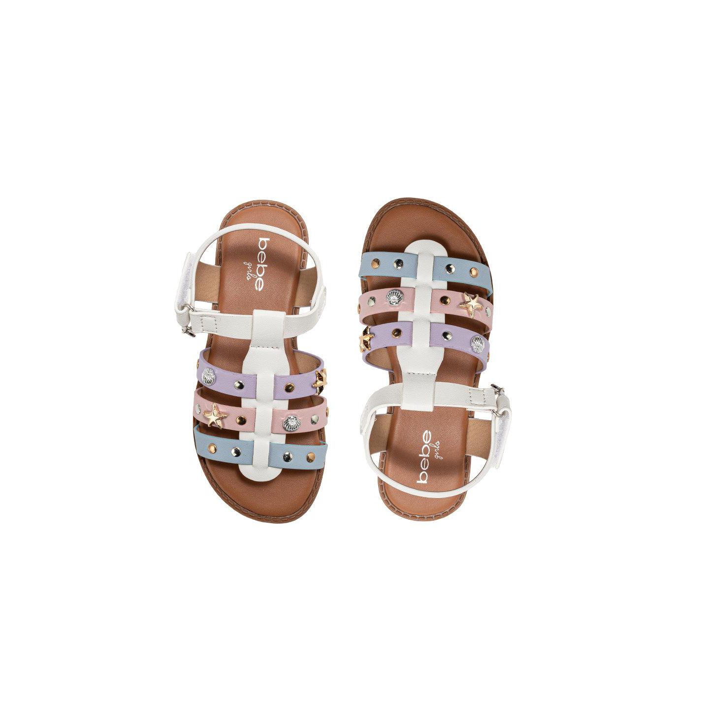 Сандалии Bebe Sandals - Strappy Flat Sandals and Studded Summer Shoes для девочек, цвет: Пастельный разноцветный — фото 3