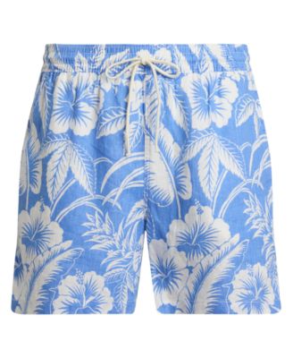 Men's Hibiscus Flowers and Palm Fronds Swim Trunks