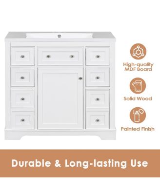 36" Bathroom Vanity with Ceramic Sink, Solid Wood MDF Cabinet with 6 Drawers, Adjustable Shelf for Storage