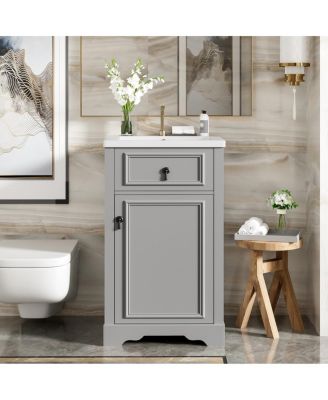 20" Bathroom Vanity with Ceramic Sink, Soft Close Door, Adjustable Shelf & Door Storage for Small Bathrooms