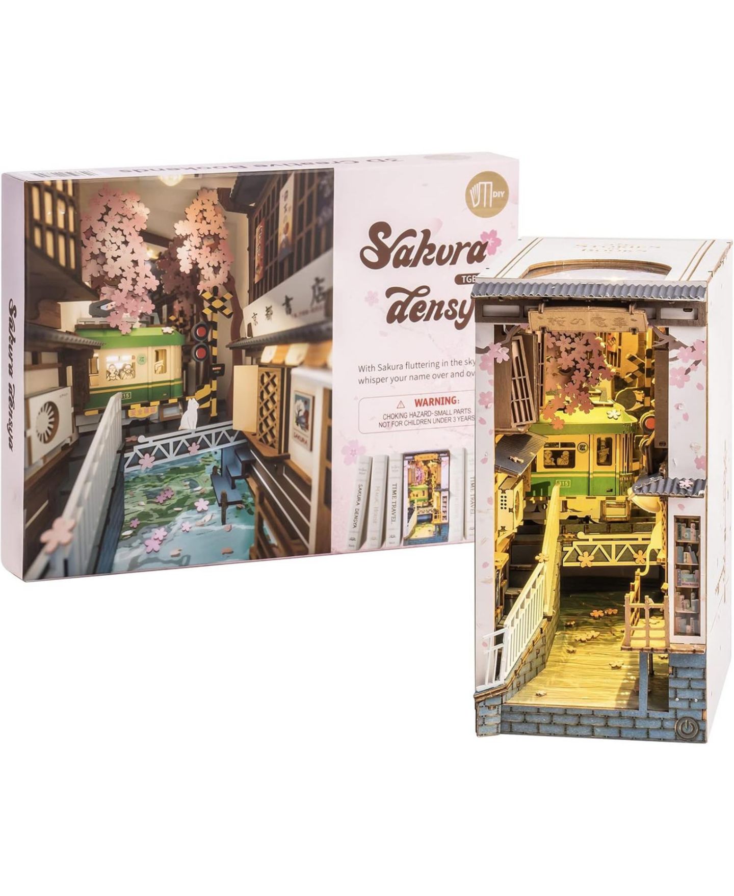 Детские игрушки Robotime 3D Jigsaw Puzzle Wooden Model Kit Book Nook Bookend Stand DIY Bookshelf Insert, 7.28"3.94"9.53, цвет: Розовый — фото 3