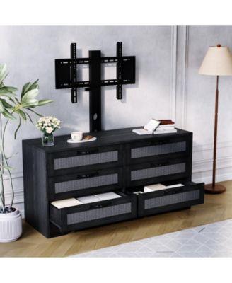 TV Stand with Mount, 47.2" Modern Entertainment Center 6-Drawer Rattan Dresser for 32-85 Inch TVs