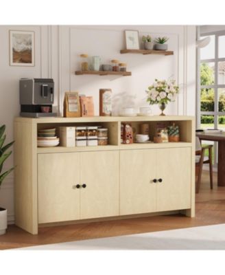 Buffet Sideboard with Storage, 4 Doors & Adjustable Shelves, 55'' Large Farmhouse Kitchen Storage Cabinet Wood Coffee Bar Cabinet