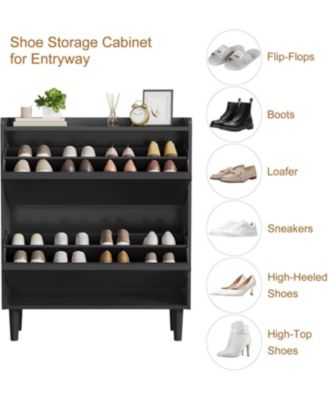 Shoe Cabinet with 2 Flip Drawers, Narrow Shoe Storage Cabinet with Adjustable Shelves and Hidden Handle