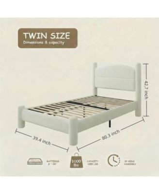Cloud Bed Frame, Boucle Upholstered Platform Bed with Soft Round Headboard & Cylindrical Legs, Heavy Duty & Noise Free