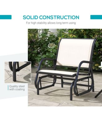 Porch Glider, Metal Frame Swing Glider Chair with Mesh Fabric, Curved Armrests, Steel Frame