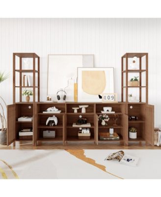 Large TV Stand with Set of 2 Bookcases, Farmhouse Entertainment Center for Television with Storage Cabinets