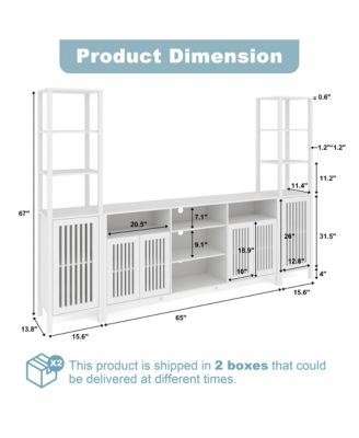 Large TV Stand with Set of 2 Bookcases, Farmhouse Entertainment Center for 70" Television with Storage Cabinets