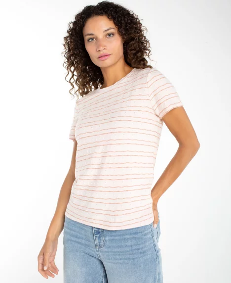 Petite Crewneck Knit T-Shirt - Pink Wavy Stripe
