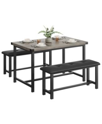 Dining Table Set for 4, Space Saving Kitchen Table with 2 Upholstered Benches, 3-Piece Industrial Dining Room Table Set