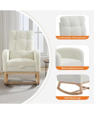 Teddy Nursery Rocking Chair with Footrest and Wood Legs