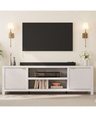 Fluted TV Stand for 75+ Inch, Modern Entertainment Center with 2-Tier Storage & Adjustable Shelves
